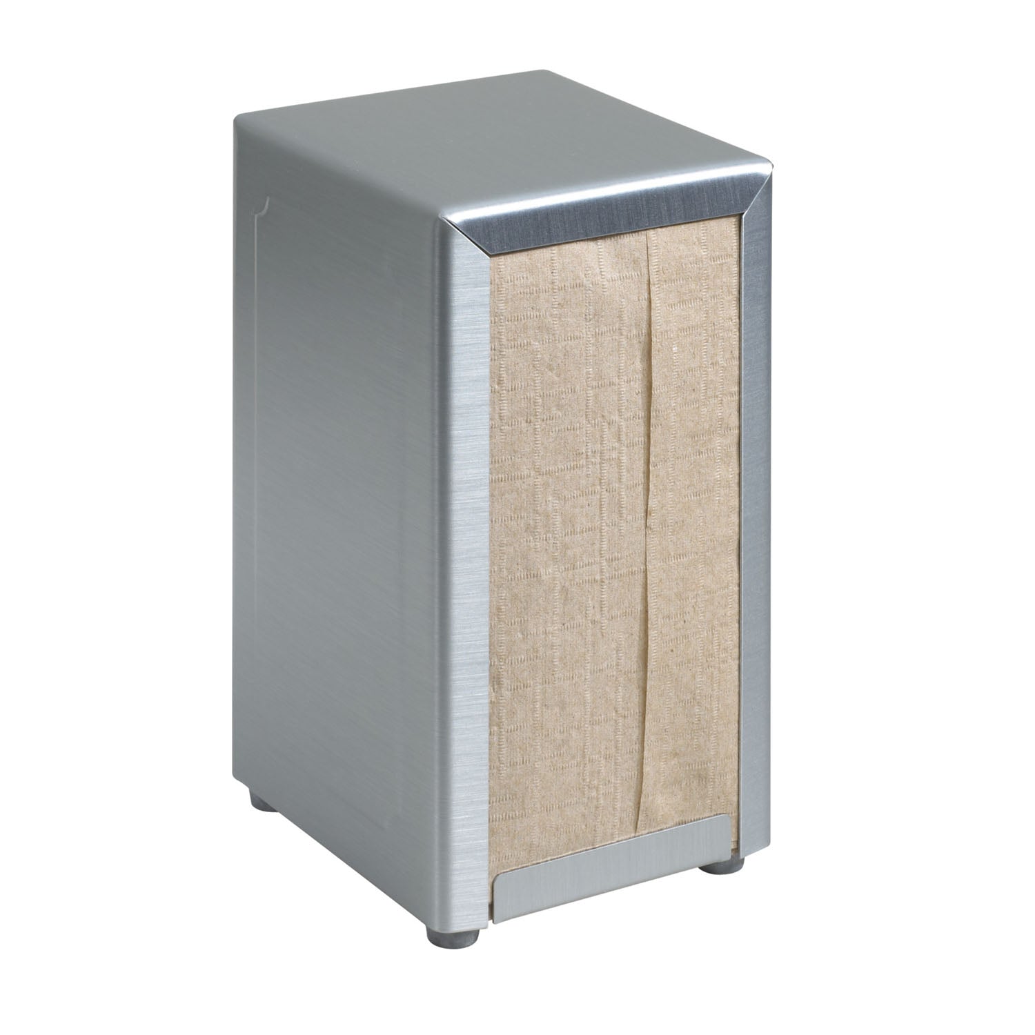 Napkin Dispenser, Tallfold, Tabletop, Universal, Brushed Steel, N8, Metal, 7.3" x 3.8" x 4.1"