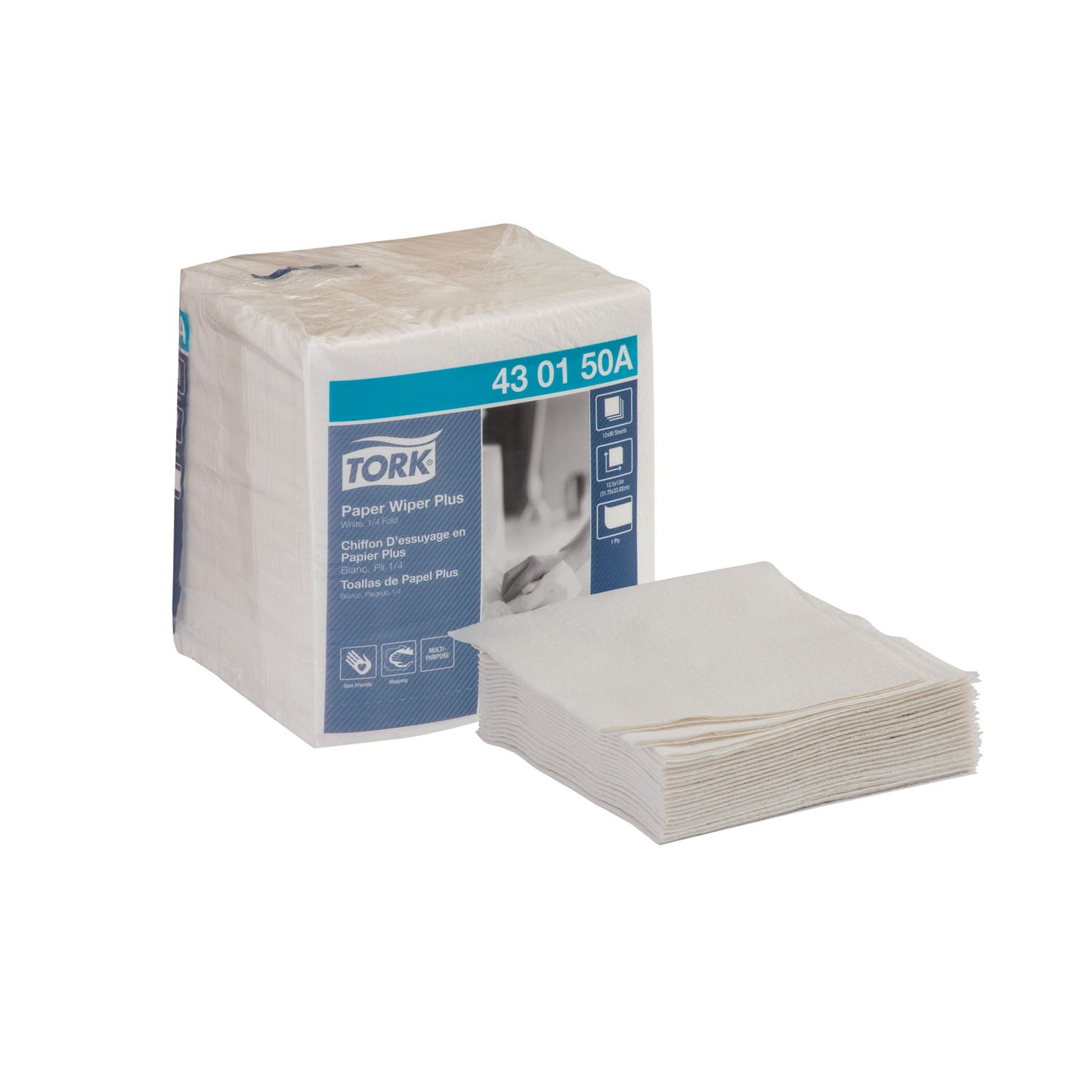 Paper Wiper Plus, 1/4 Fold, Advanced, White, 1-Ply, 13" x 12.5", 90 sht/pk, 12 pk/cs (56 cs/plt)