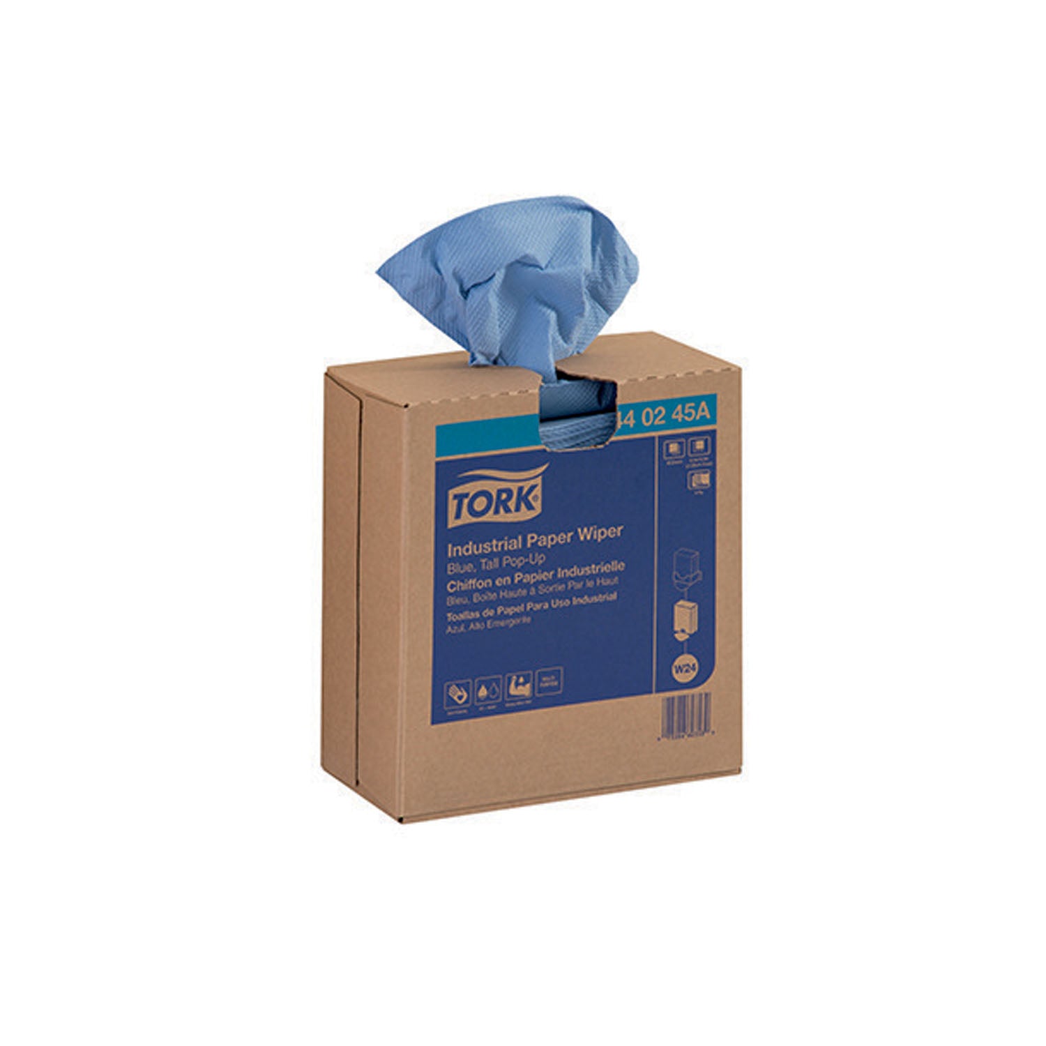 Industrial Paper Wiper, Pop-Up Box, Blue, 4-Ply, W24, 16.5" x 8.5", 90 sht/bx, 10 bx/cs (36 cs/plt)