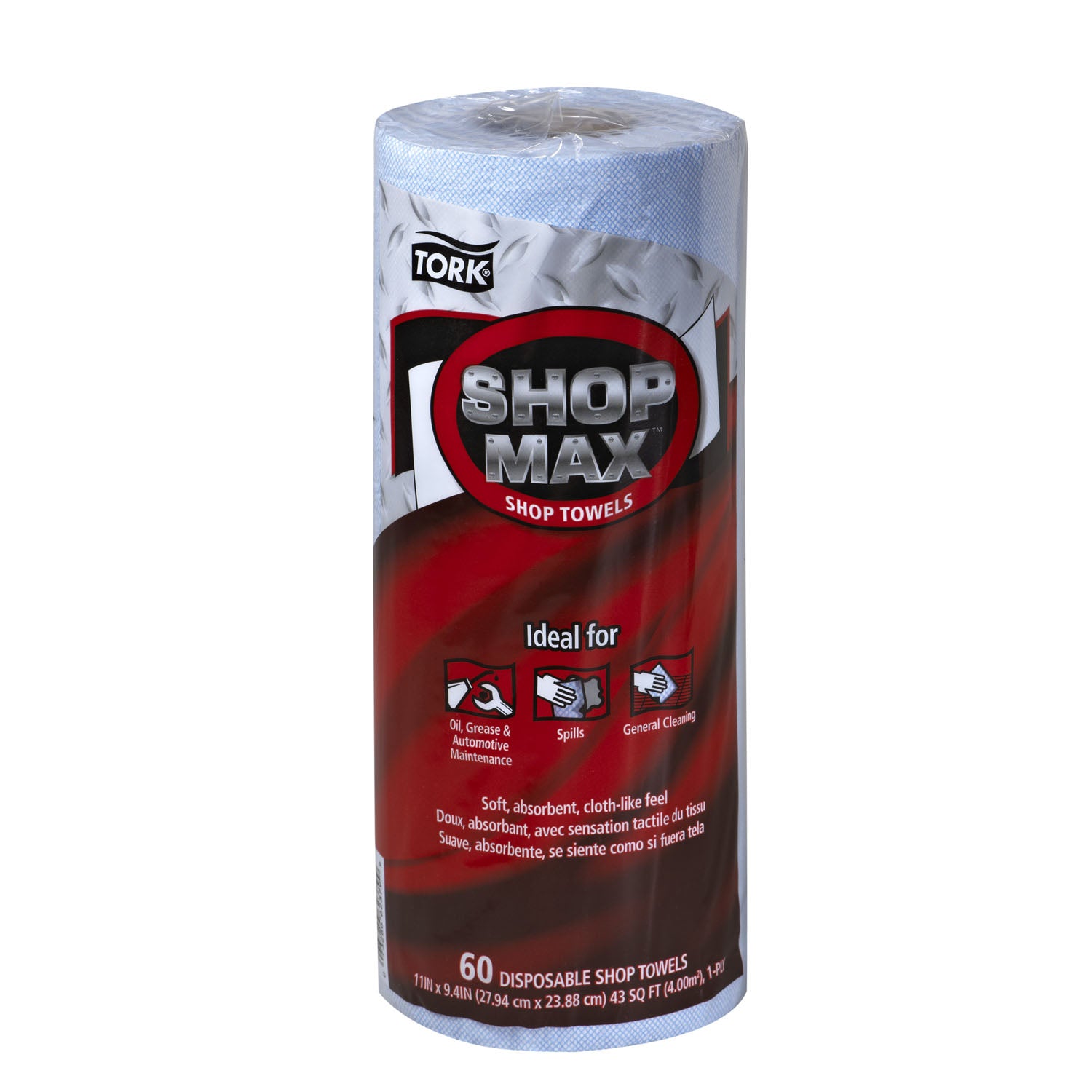 ShopMax Wiper, Roll Towel, Advanced, Blue, 1-Ply, 47ft, 60 sht/rl, 30 rl/cs (24 cs/plt)