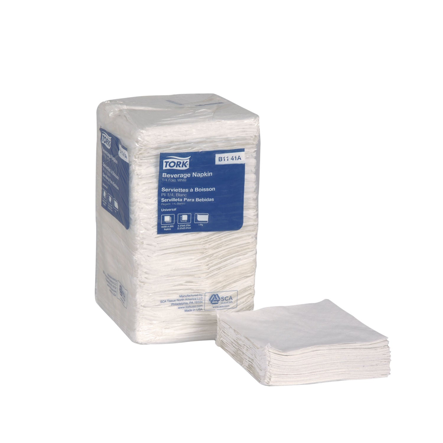 Beverage Napkin, Universal, White, 1-Ply, Embossed, 9.4" x 9.4", 500/pk, 8 pk/cs (110 cs/plt)