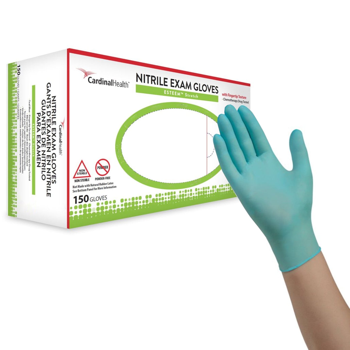 Glove, Stretch Nitrile Exam, FingertipTextured, Large, Teal Blue, Powder-Free (PF), 150/bx, 10 bx/cs (Continental US Only)