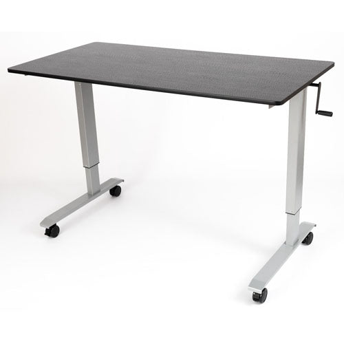 Crank Stand Up Desk, 60" Single Column, Adjustable Height 32.6" to 48.5", (4) 3" Casters (2 with Locking Brakes), Overall: 47.25"W x 29.5"D x 29.5" to 45.25"H, Silver/Black Oak (DROP SHIP ONLY)