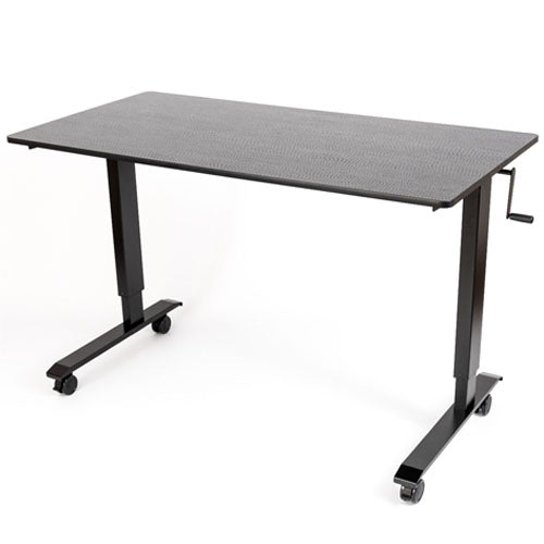 Crank Stand Up Desk, 60" Single Column, Adjustable Height 32.6" to 48.5", (4) 3" Casters (2 with Locking Brakes), Overall: 47.25"W x 29.5"D x 29.5" to 45.25"H, Black/Black Oak (DROP SHIP ONLY)