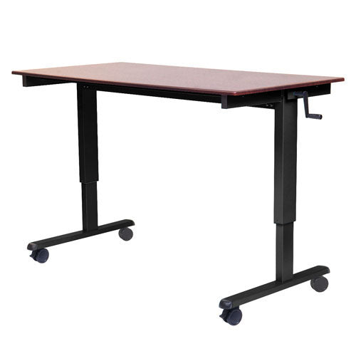 Crank Stand Up Desk, 60" Single Column, Adjustable Height 32.6" to 48.5", (4) 3" Casters (2 with Locking Brakes), Overall: 47.25"W x 29.5"D x 29.5" to 45.25"H, Black/Dark Walnut (DROP SHIP ONLY)