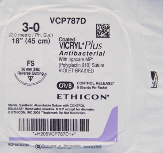 Suture, Reverse Cutting, Size 3-0, 8-18", Violet Braided, FS Needle, 3/8 Circle, 1 dz/bx (Continental US Only)