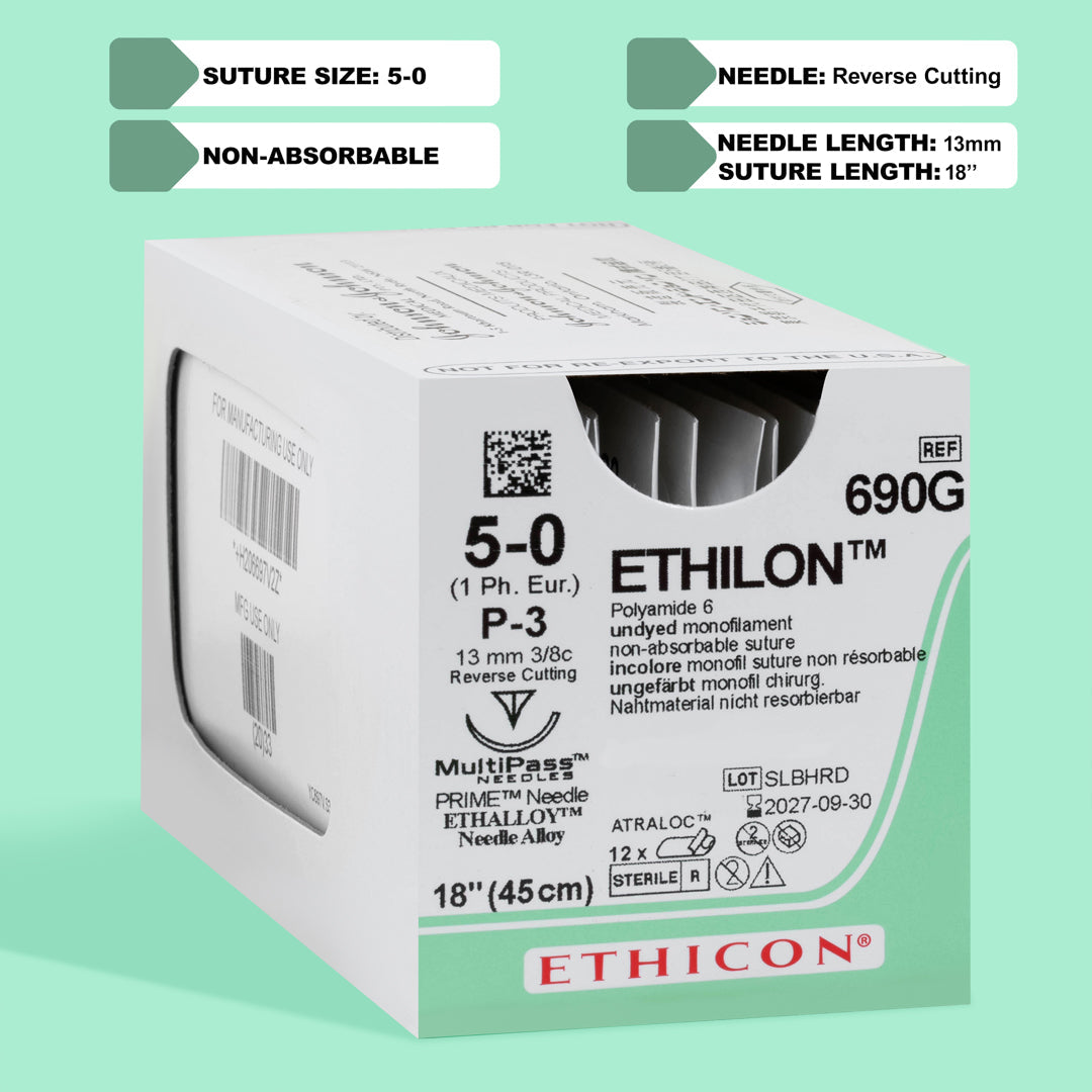 Suture, Precision Point Reverse Cutting, Size 5-0, 18", Clear Monofilament, Needle P-3, 3/8 Circle, 1 dz/bx (Continental US Only)