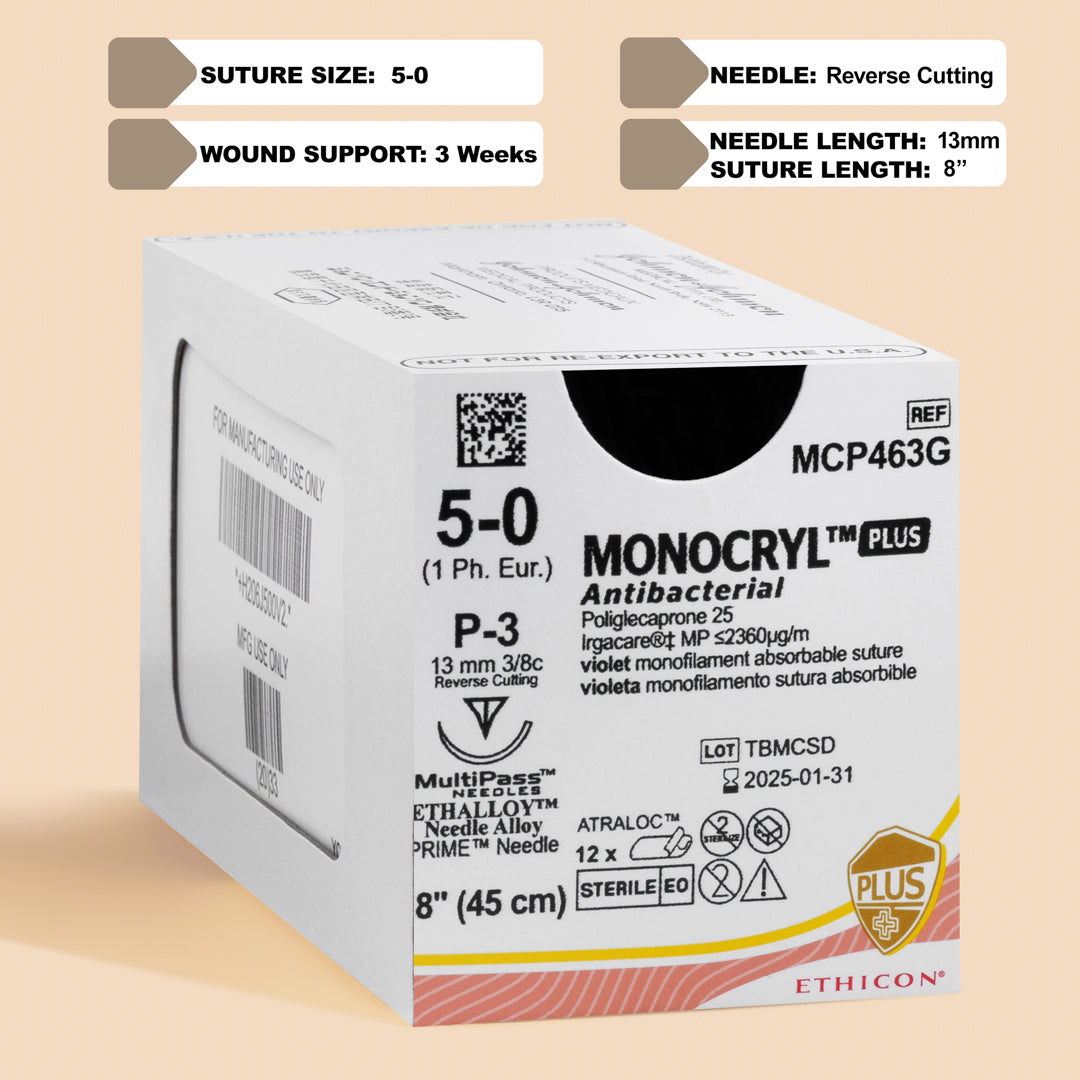 Suture, Precision Point Reverse Cutting, Size 5-0, 18", Violet Monofilament, Needle P-3, 3/8 Circle, 1 dz/bx (Continental US Only)