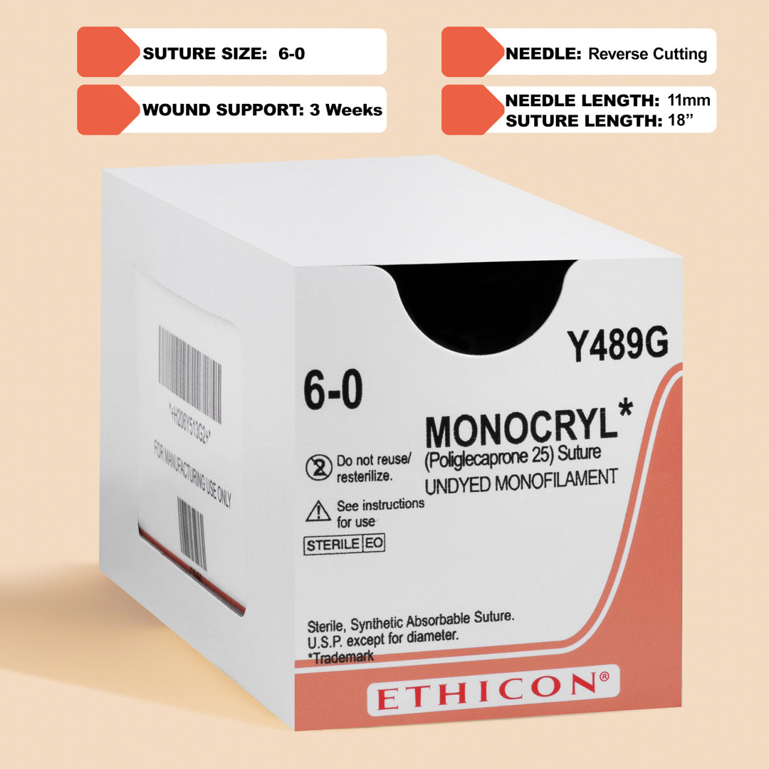 Suture, Reverse Cutting, Size 6-0, 18", Undyed Monofilament, Needle P-1, 3/8 Circle, 1 dz/bx (Continental US Only)
