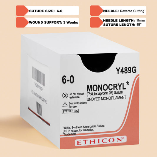 Suture, Reverse Cutting, Size 6-0, 18", Undyed Monofilament, Needle P-1, 3/8 Circle, 1 dz/bx (Continental US Only)