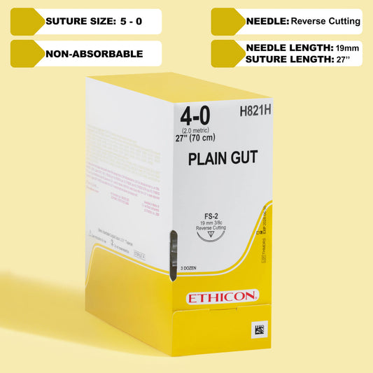 Absorbable Suture, with Needle, Plain Gut, Needle Size 4-0, 27in, FS-2, Undyed, Sterile, 36/bx (Continental US Only)