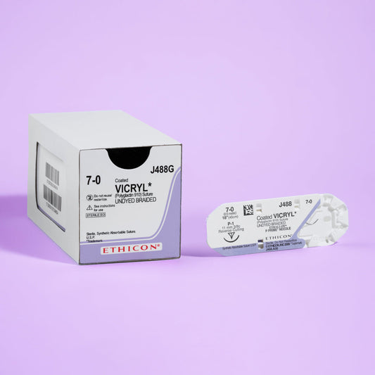 Suture, Precision Point Reverse Cutting, Size 7-0, 18", Undyed Braided, Needle P-1, 3/8 Circle, 1 dz/bx (Continental US Only)