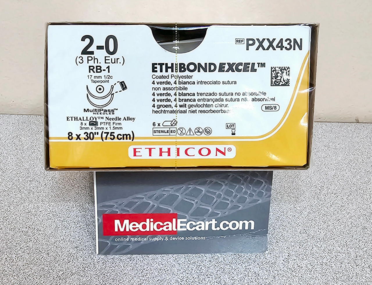 Suture, Taper Point, Size 2-0, 4-30", Green & White Braided, Needle RB-1, _ Circle, 1/8" x 1/8" x 1/16" Firm TFE Polymer Pledgets, 6/bx (Continental US Only)