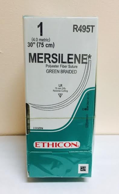 Suture, Reverse Cutting, Size 1, 30", Green Braided, Needle LR LR, 3/8 Circle, 2 dz/bx (Continental US Only)