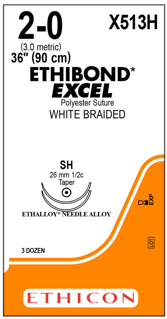 Suture, Taper Point, Size 2-0, 36", White Braided, Needle SH SH, _ Circle, 3 dz/bx (Continental US Only)
