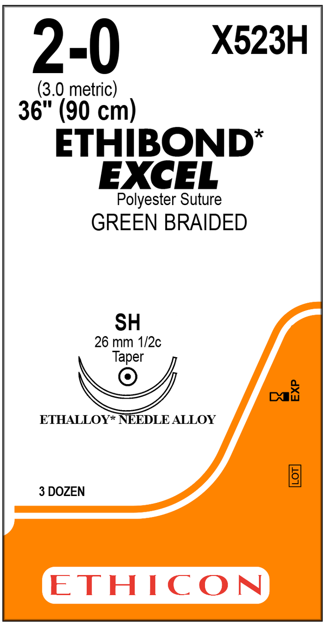Suture, Taper Point, Size 2-0, 36", Green Braided, Needle SH SH, _ Circle, 3 dz/bx (Continental US Only)