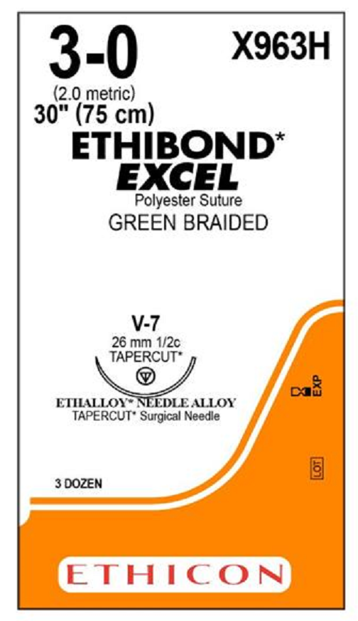 Suture, Tapercut, Size 3-0, 30", Green Braided, Needle V-7, _ Circle, 3 dz/bx (Continental US Only)