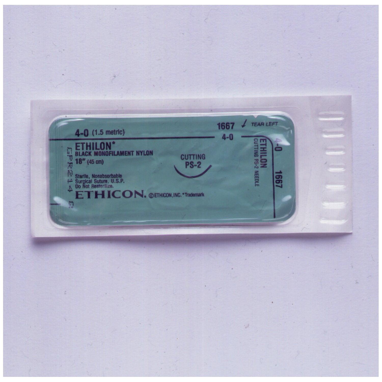 Suture, Precision Point Reverse Cutting, Size 4-0, 18", Black Monofilament, Needle PS-2, 3/8 Circle, 1 dz/bx (Continental US Only)