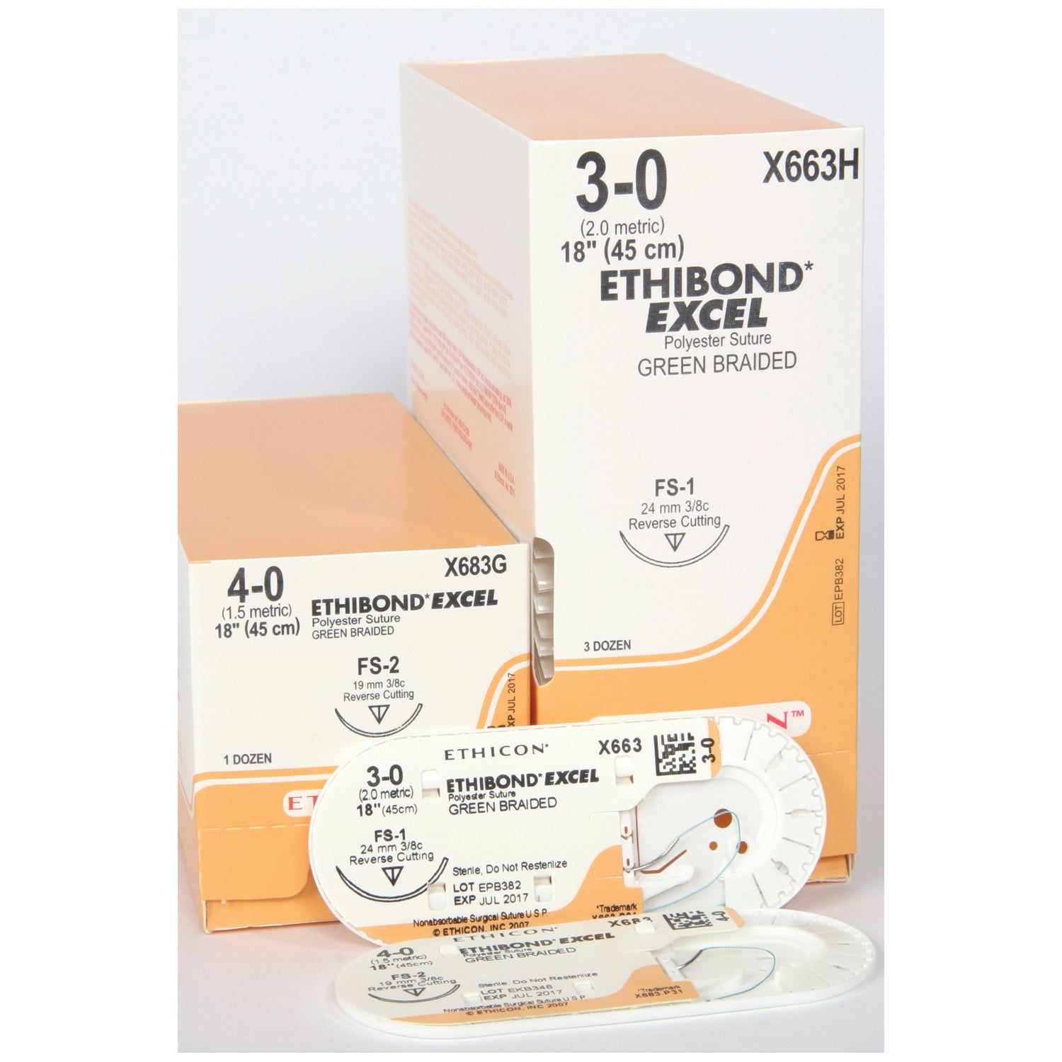 Suture, Reverse Cutting, Size 3-0, 18", Green Braided, Needle FS-1, 3/8 Circle, 3 dz/bx (Continental US Only)