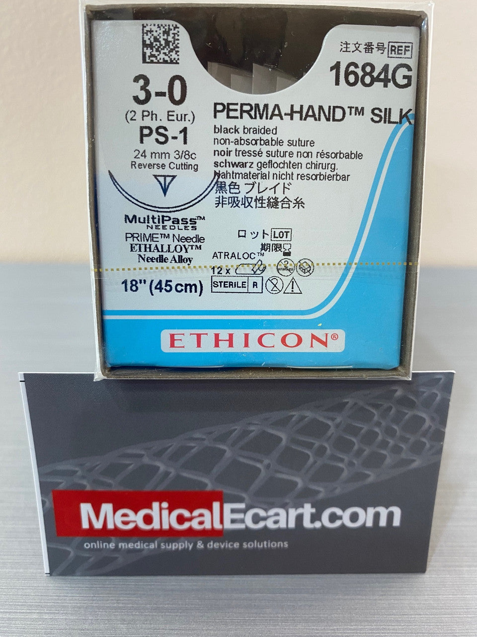 Suture, Precision Point Reverse Cutting, Size 3-0, 18", Black Braided, Needle PS-1, 3/8 Circle, 1 dz/bx (Continental US Only)