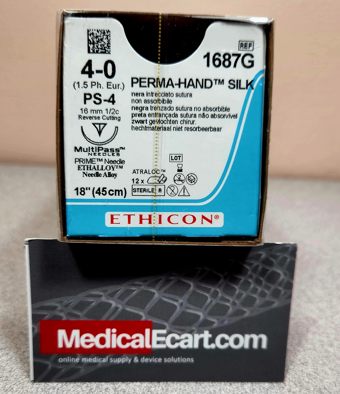 Suture, Size 4-0, 18", Black Silk, Braided, Needle PS-4, _ Circle, 1 dz/bx (Continental US Only)
