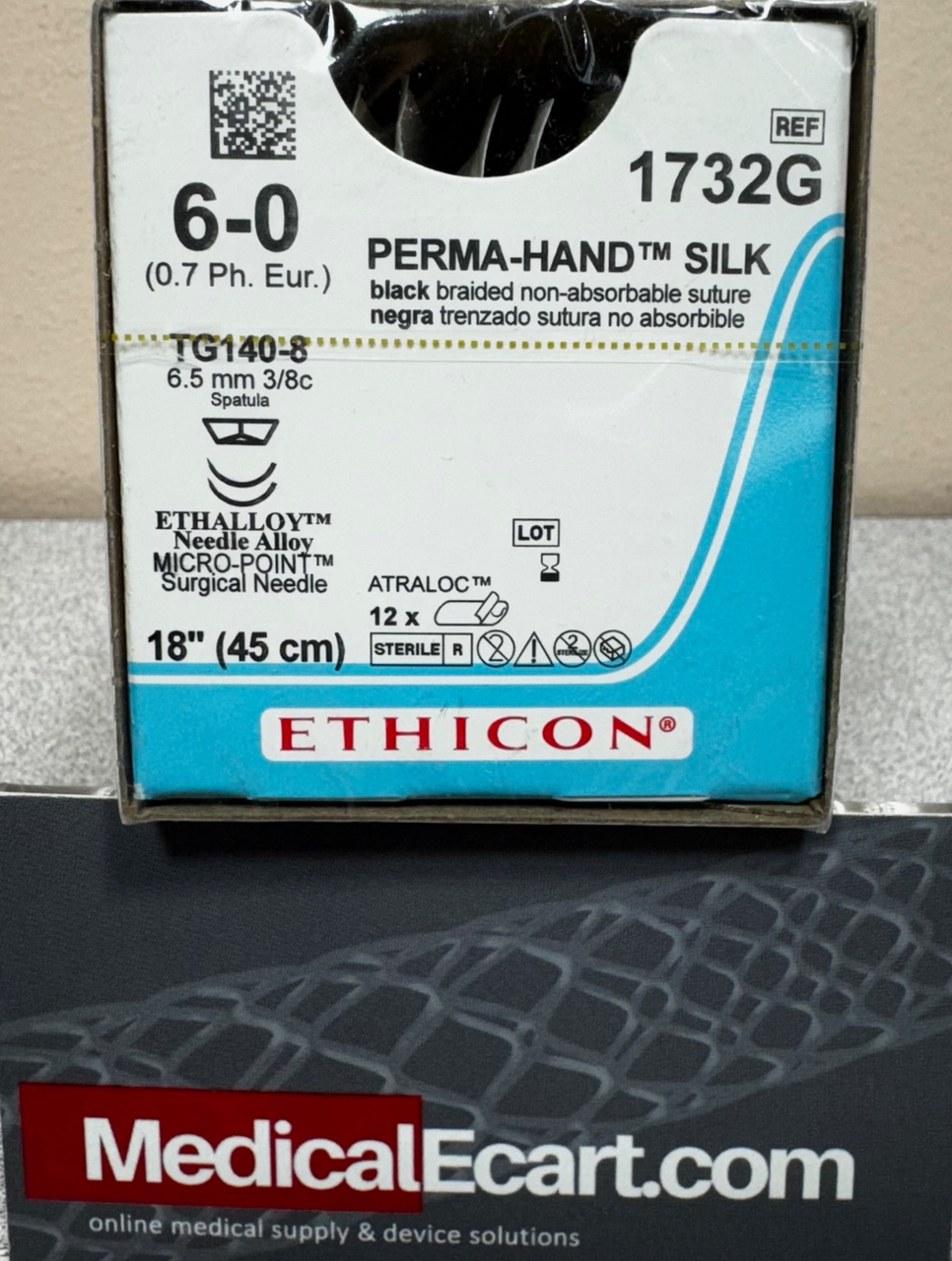 Suture, Micropoint Spatula, Size 6-0, 18", Black Braided, Needle TG140-8,TG140-8, 3/8 Circle, 1 dz/bx (Continental US Only)