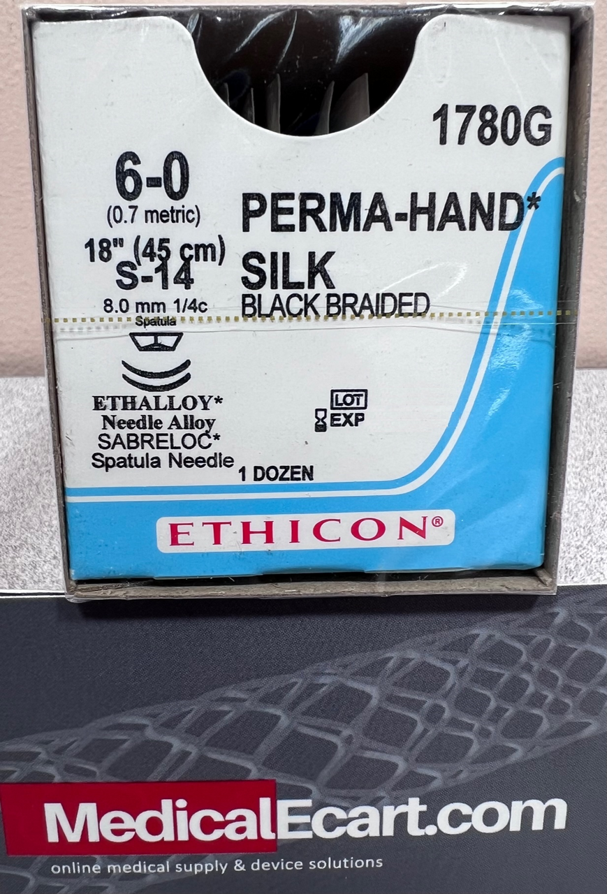 Suture, Sabreloc Spatula, Size 6-0, 18", Black Braided, Needle S-14, S-14, _ Circle, 1 dz/bx (Continental US Only)