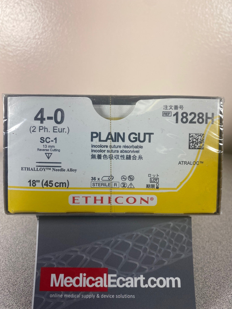 Suture, Size 4-0, 18" (45cm), Plain Gut, 13mm Straight Needle (SC-1), 3 dz/bx (Continental US Only)