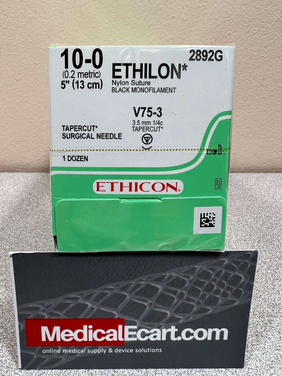 Suture, Tapercut, Size 10-0, 5", Black Monofilament, Needle V75-3, _ Circle, 1 dz/bx (Continental US Only)
