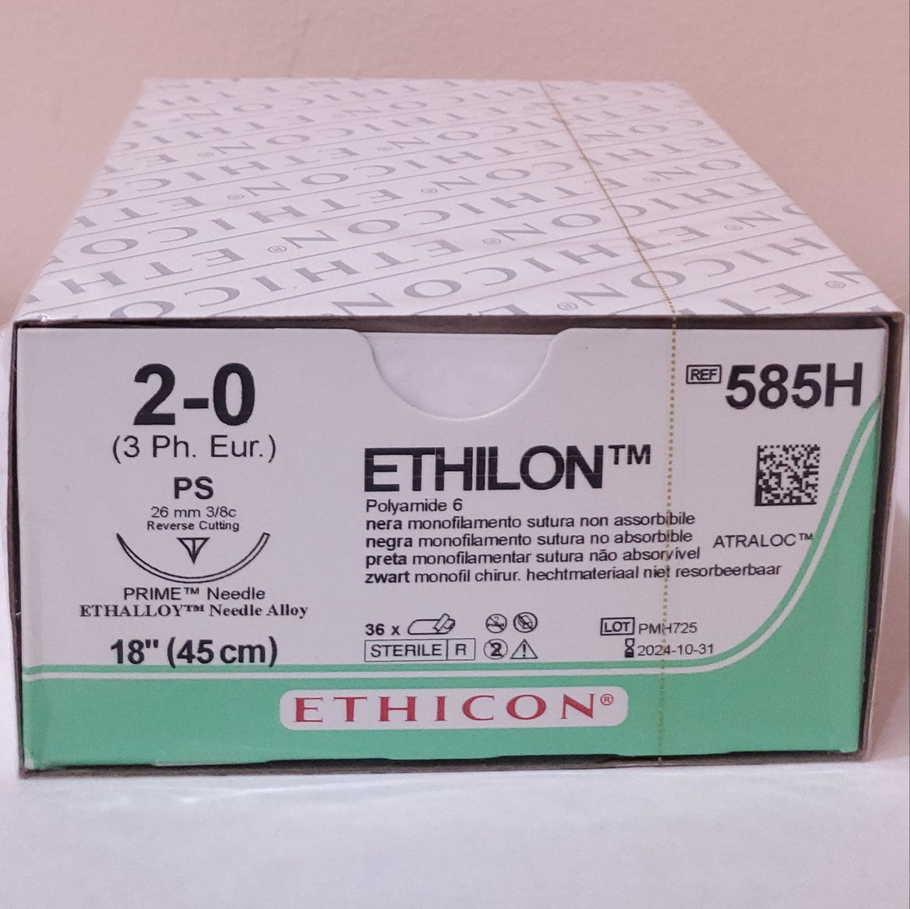 Suture, Size 2-0, 18", Black Monofilament, Needle PS, 3 dz/bx (Continental US Only)