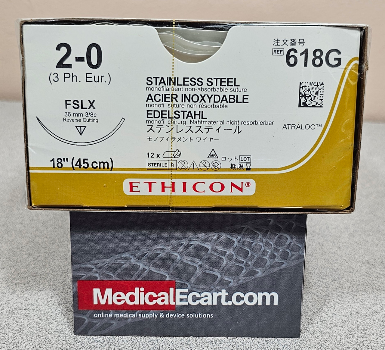 Suture, Reverse Cutting, Size 2-0, 18", Monofilament B&S28, Needle FSLX, 3/8 Circle, 5/16" 5/16" x 1/16" Soft TFE Polymer Pledgets, 1 dz/bx (Continental US Only)