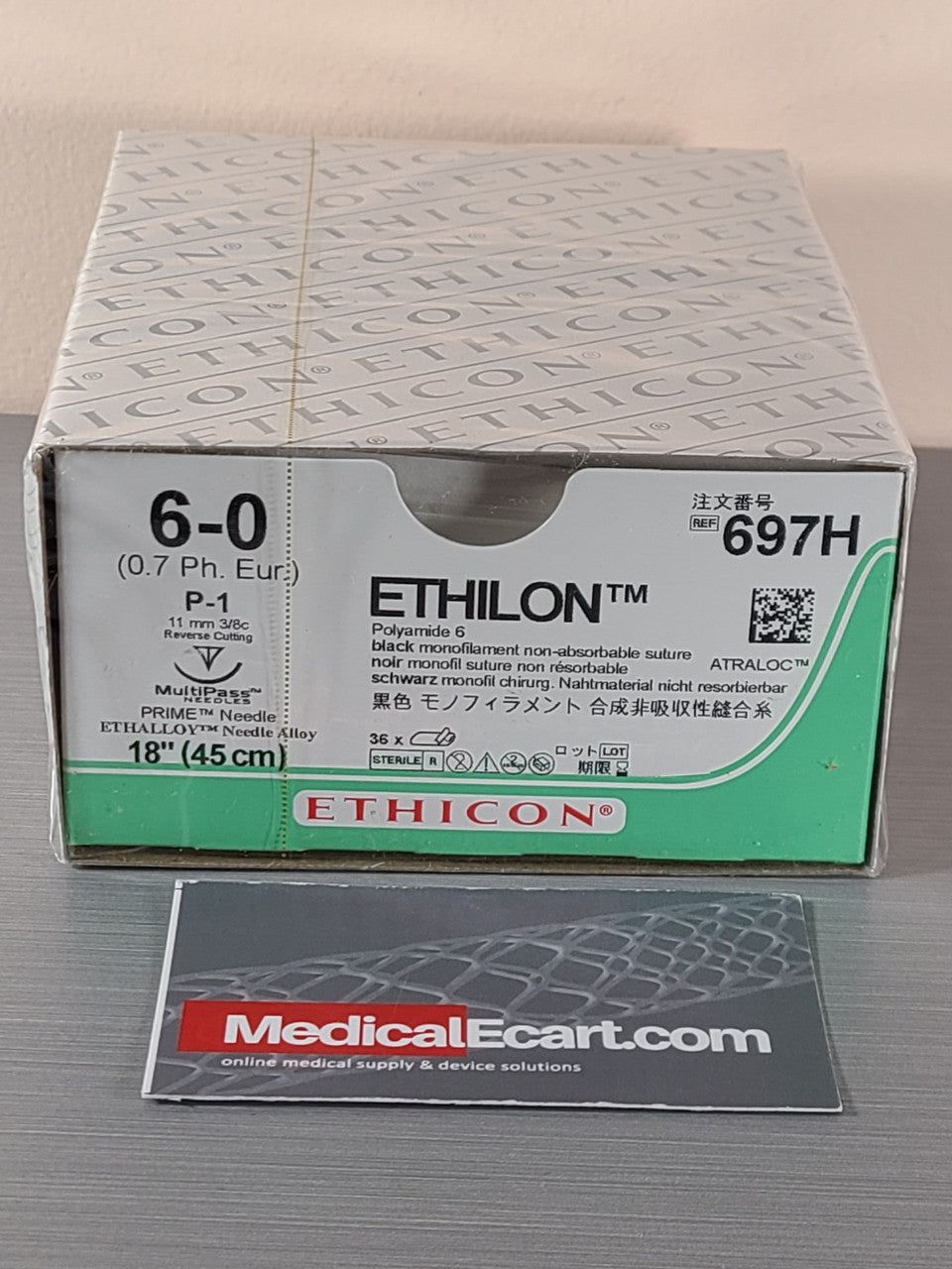 Suture, Precision Point Reverse Cutting, Size 6-0, 18", Black Monofilament, Needle P-1, 3/8 Circle, 3 dz/bx (Continental US Only)