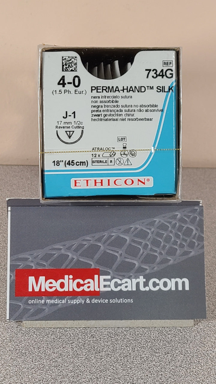 Suture, Reverse Cutting, Size 4-0, 18", Black Braided, Needle J-1, _ Circle, 1 dz/bx (Continental US Only)