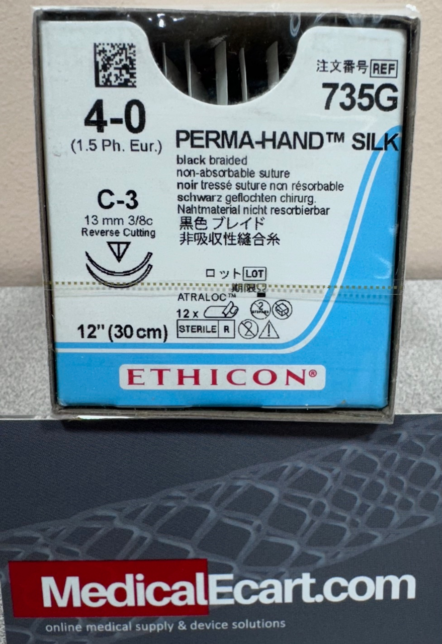 Suture, Reverse Cutting, Size 4-0, 12", Black Braided, Needle C-3 C-3, 3/8 Circle, 1 dz/bx (Continental US Only)