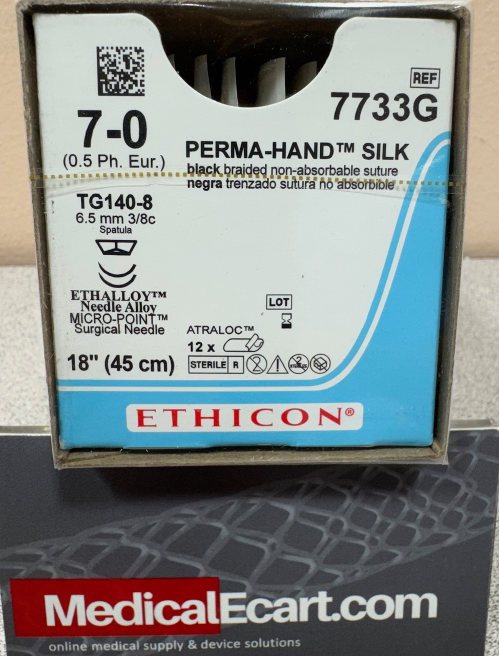 Suture, Micropoint Spatula, Size 7-0, 18", Black Braided, Needle TG140-8 TG140-8, 1 dz/bx (Continental US Only)