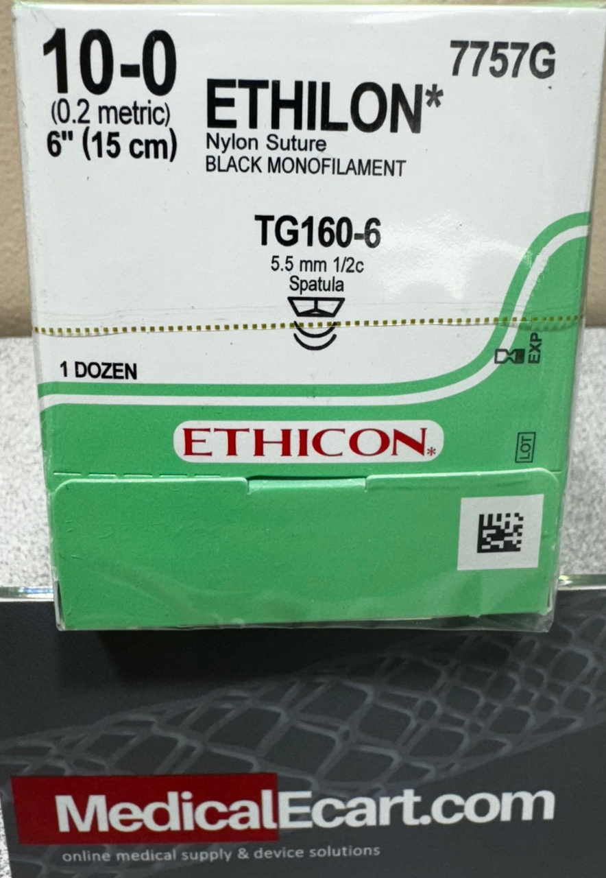 Suture, Micropoint Spatula, Size 10-0, 6", Black Monofilament, Needle TG160-6 TG160-6, _ Circle, 1 dz/bx (Continental US Only)
