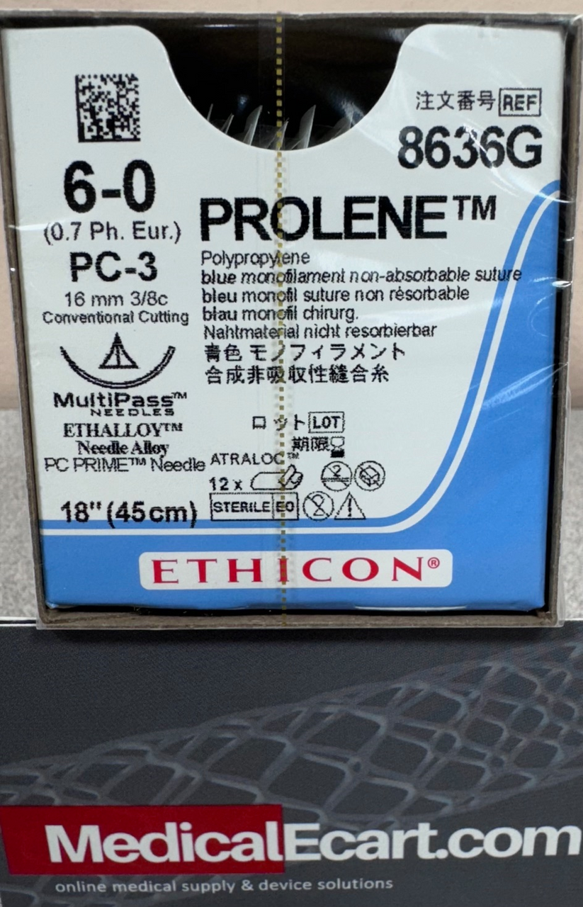 Suture, Precision Cosmetic Conventional Cutting Prime, Size 6-0, 18", Blue Monofilament, Needle PC-3, 3/8 Circle, 1 dz/bx (Continental US Only)