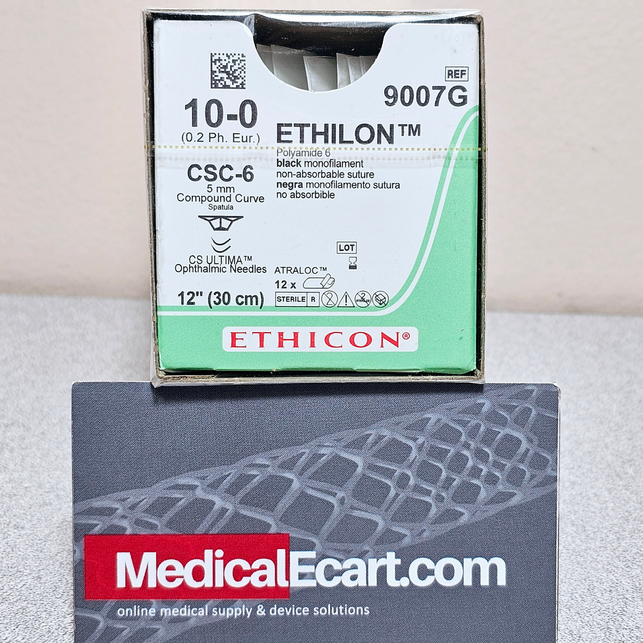 Suture, Ultima Spatula, Size 10-0, 12", Black Monofilament, Needle CSB-6 CSB-6, Bi-Curve, 1 dz/bx (Continental US Only)