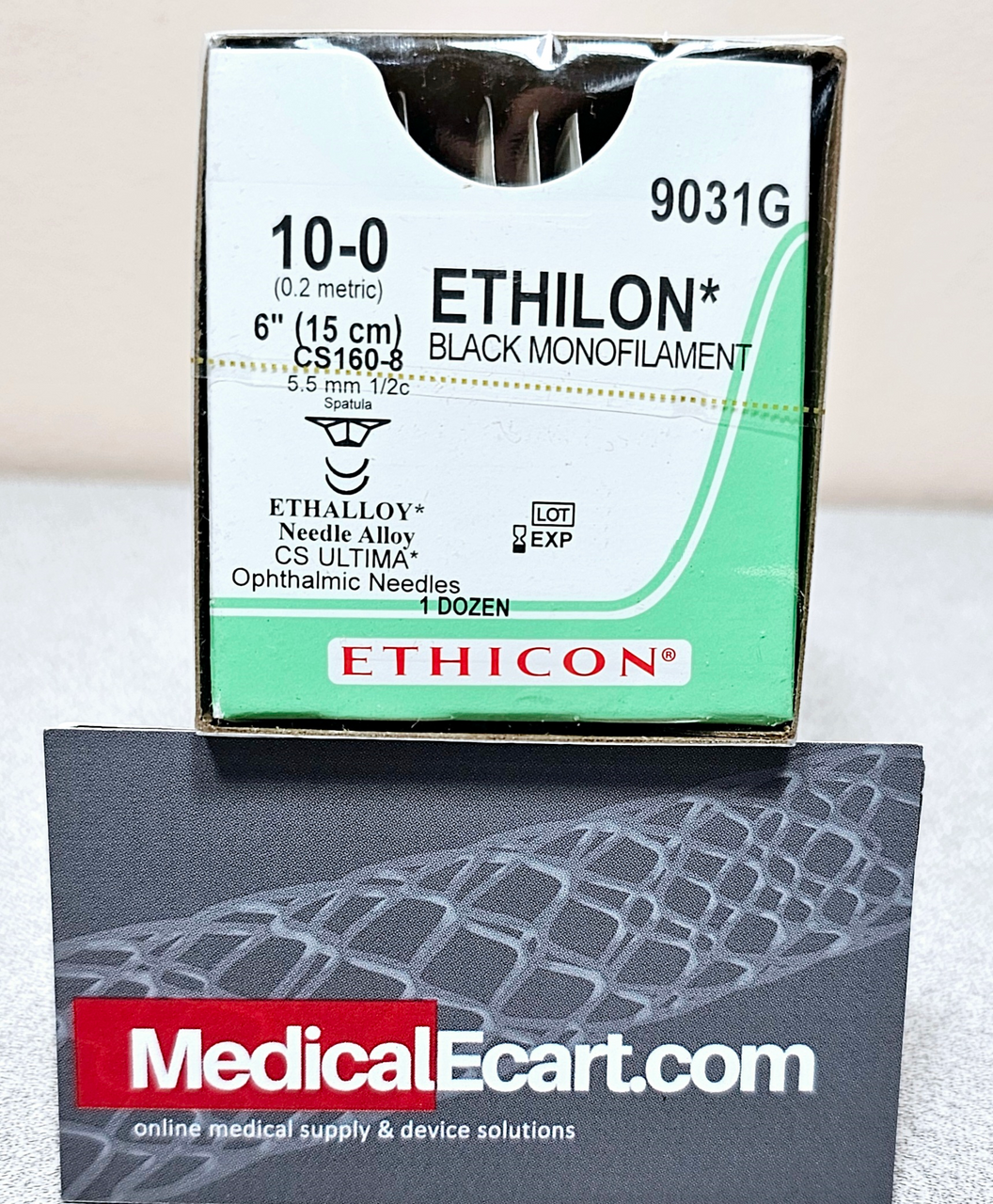 Suture, Ultima Spatula, Size 10-0, 6", Black Monofilament, Needle CS160-8 CS160-8, _ Circle, 1 dz/bx (Continental US Only)