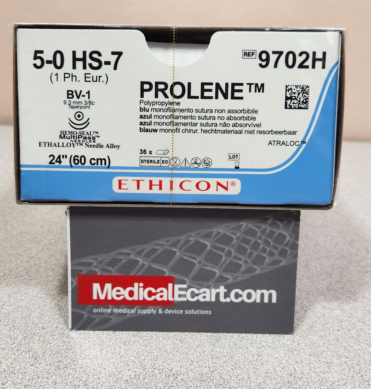 Suture, Taper Point, Size 5-0, 24", Blue Monofilament, Needle BV-1 BV-1, 3/8 Circle, Hemo-Seal, 3 dz/bx (Continental US Only)