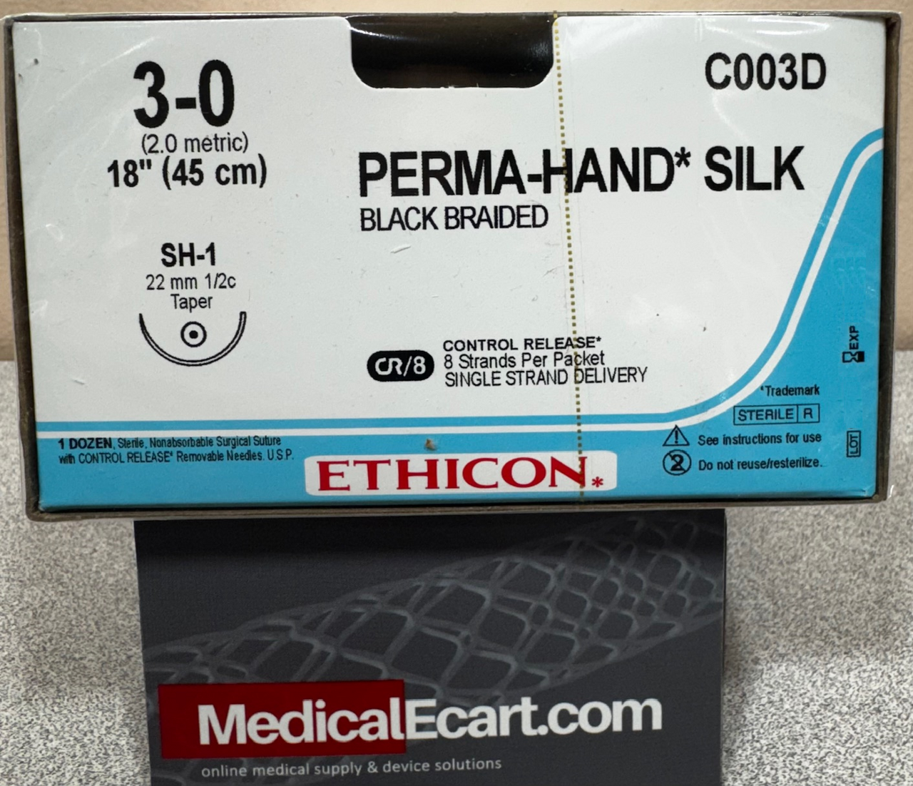Suture, Taper Point, Size 3-0, 8-18", Black Braided, Needle SH-1, _ Circle, 2 dz/bx (Continental US Only)
