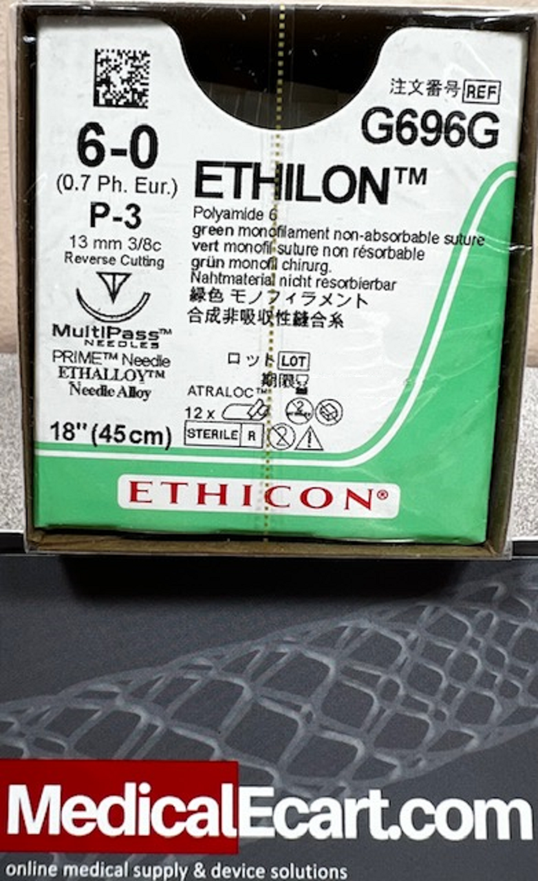 Suture, Precision Point Reverse Cutting, Size 6-0, 18", Green Monofilament, Needle P-3, 3/8 Circle, 1 dz/bx (Continental US Only)