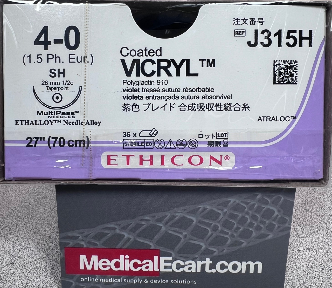Suture, Taper Point, Size 4-0, 27", 27", Violet Braided, Needle SH, _ Circle, 3 dz/bx (Continental US Only)