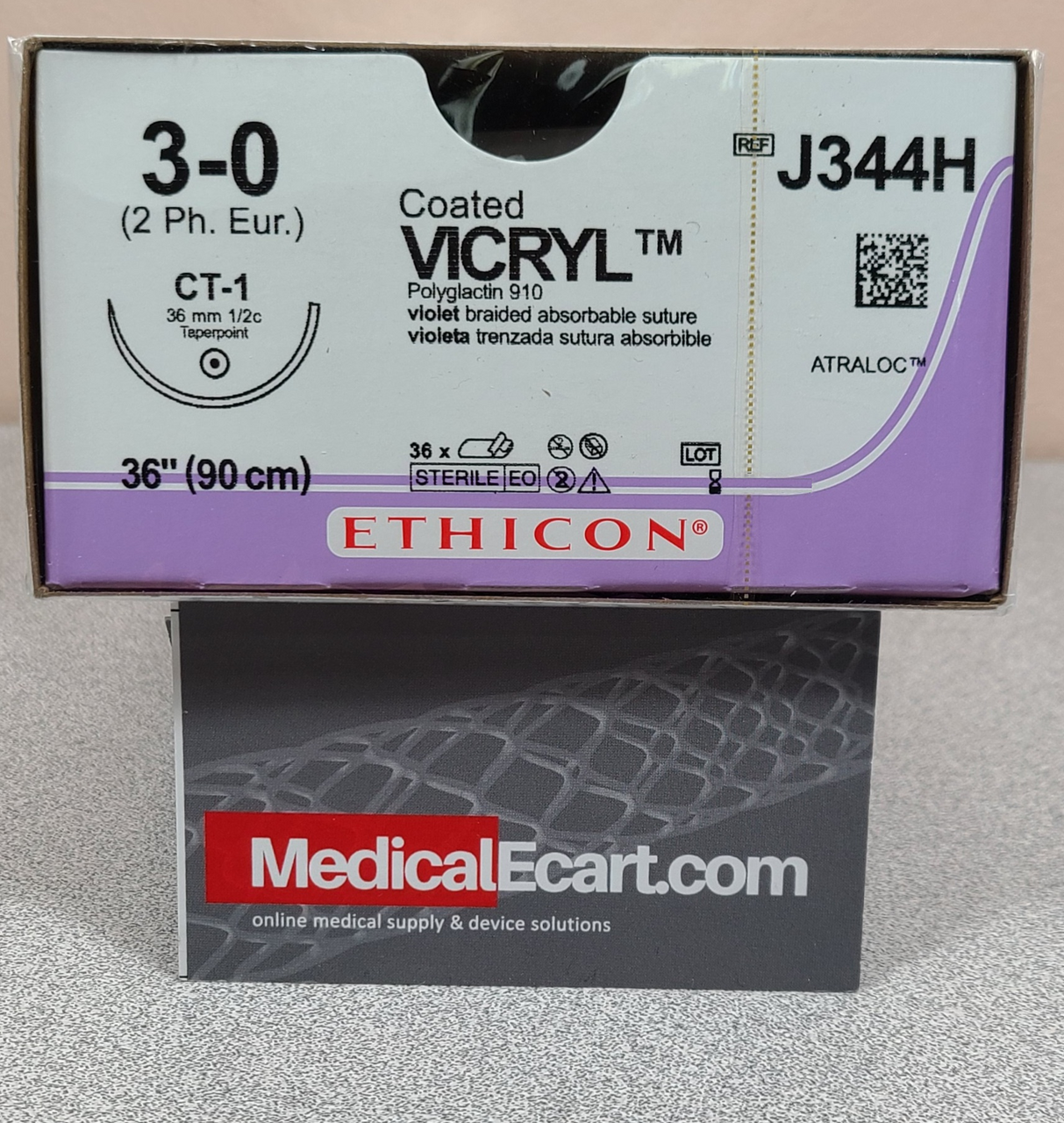 Suture, Taper Point, Size 3-0, 36", Violet Braided, Needle CT-1, _ Circle, 3 dz/bx (Continental US Only)