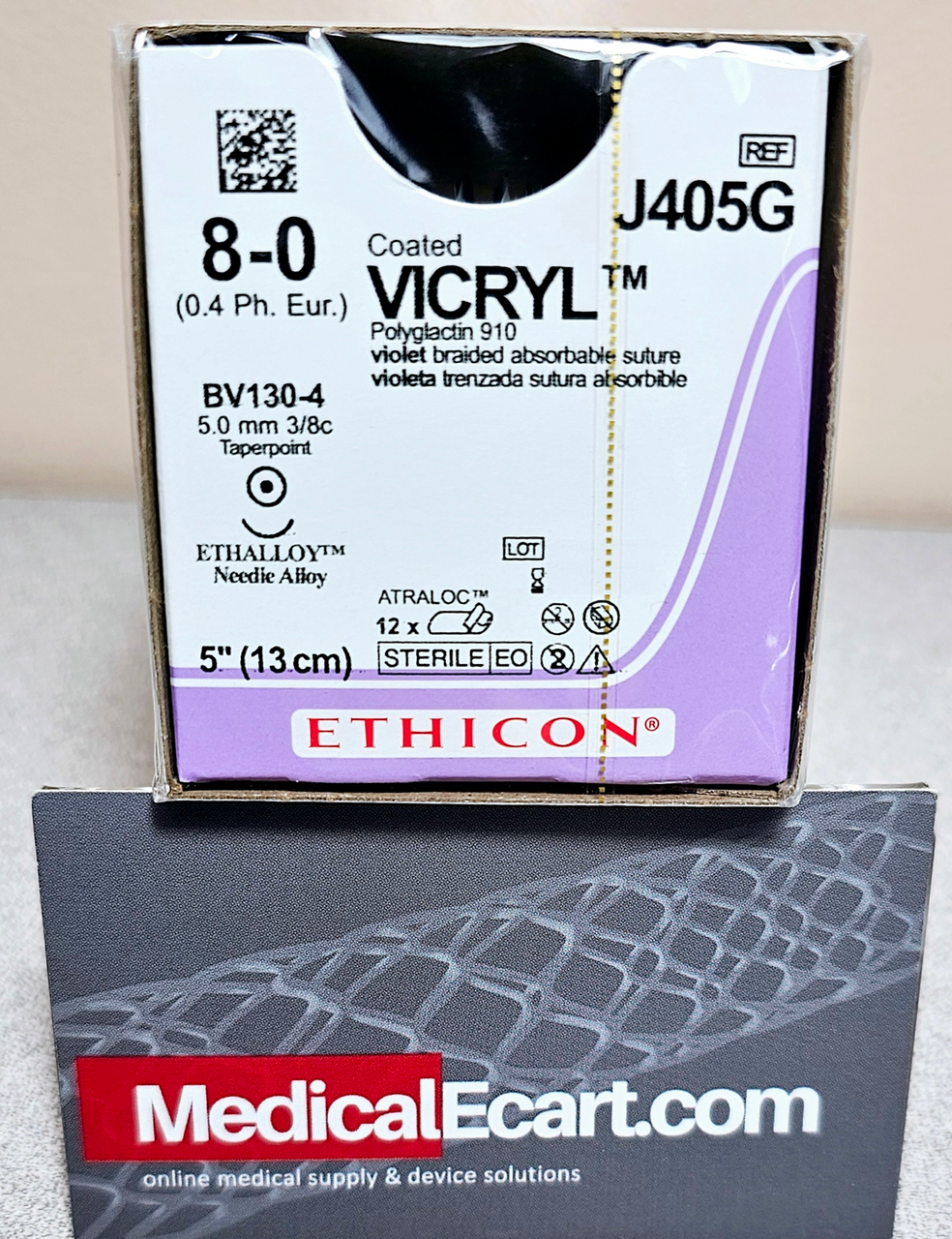 Suture, Taper Point, Size 8-0, 5", Violet Braided, Needle BV103-4, 3/8 Circle, 1 dz/bx (Continental US Only)