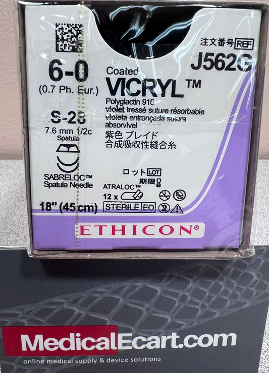 Suture, Sabreloc Spatula, Size 6-0, 18", Violet Braided, Needle S-28, S-28, 1 dz/bx (Continental US Only)