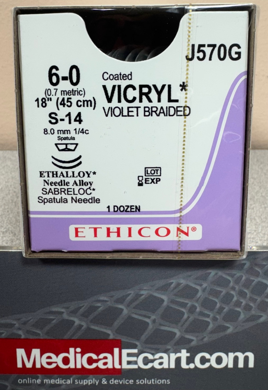 Suture, Sabreloc Spatula, Size 6-0, 18", Violet Braided,  Needle S-14, S-14, _ Circle, 1 dz/bx (Continental US Only)