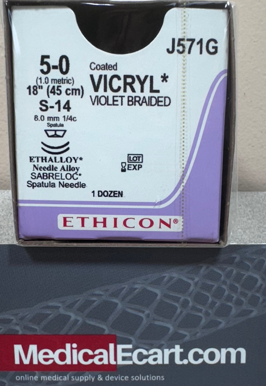 Suture, Sabreloc Spatula, Size 5-0, 18", Violet Braided, Needle S-14, S-14, _ Circle, 1 dz/bx (Continental US Only)