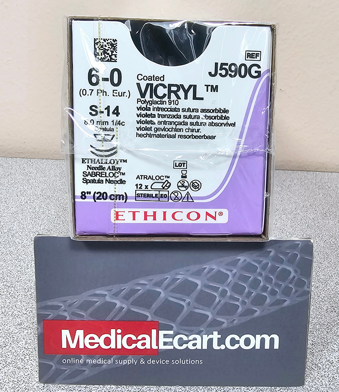 Suture, Sabreloc Spatula, Size 6-0, 8", Violet Braided, Needle S-14, S-14, _ Circle, 1 dz/bx (Continental US Only)