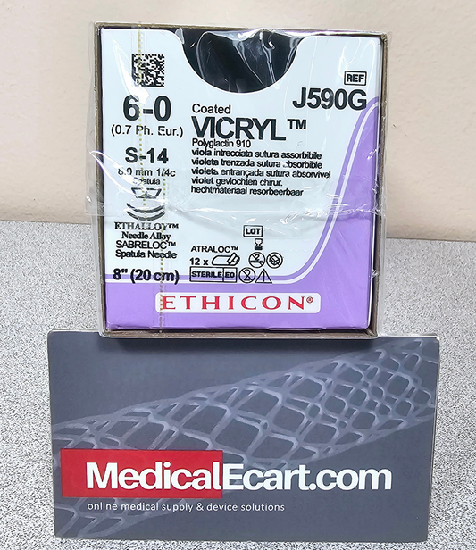 Suture, Sabreloc Spatula, Size 6-0, 8", Violet Braided, Needle S-14, S-14, _ Circle, 1 dz/bx (Continental US Only)